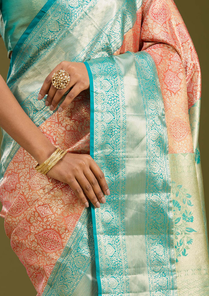 Orange Zariwork (Gold) Silk Saree