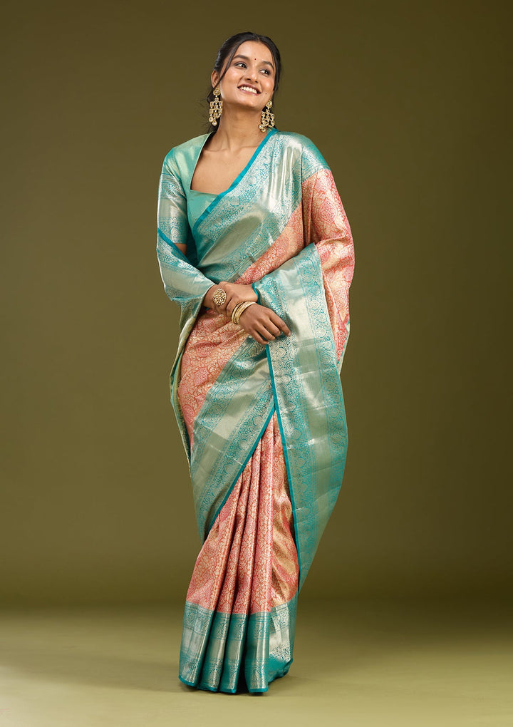 Orange Zariwork (Gold) Silk Saree