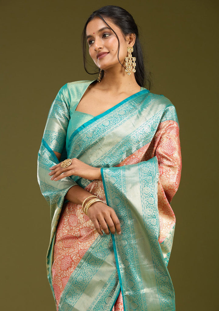 Orange Zariwork (Gold) Silk Saree