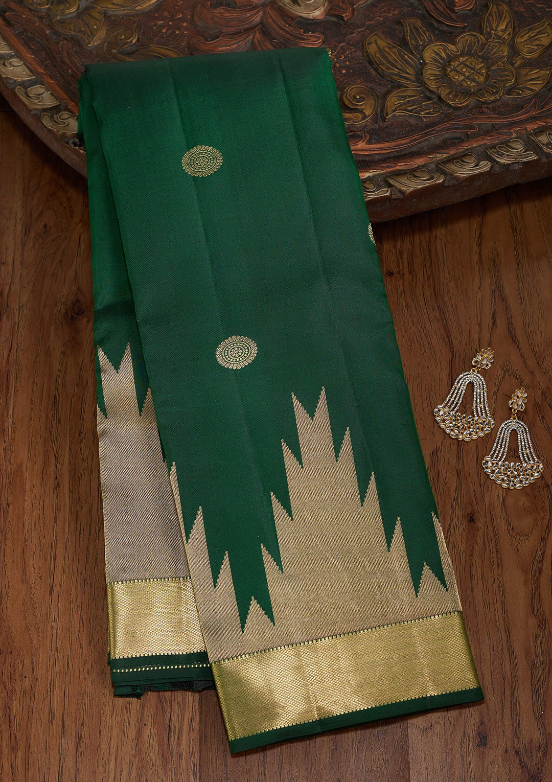 Bottle Green Zariwork (Gold) Silk Silk_Saree