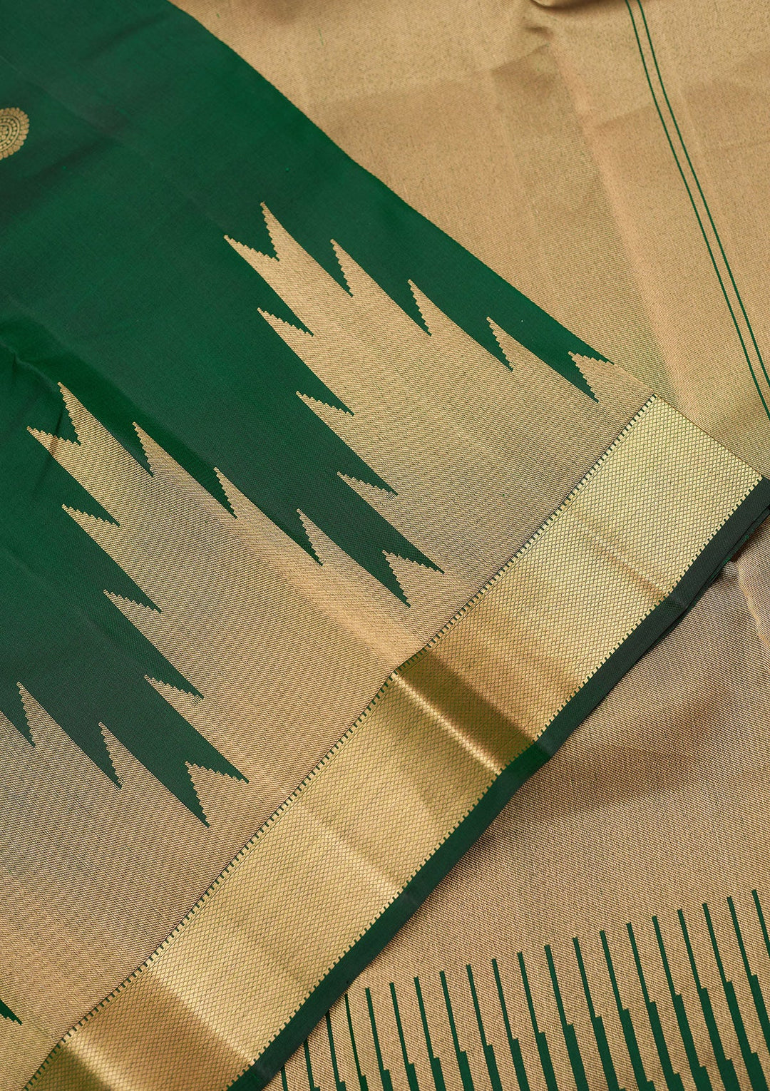 Bottle Green Zariwork (Gold) Silk Silk_Saree