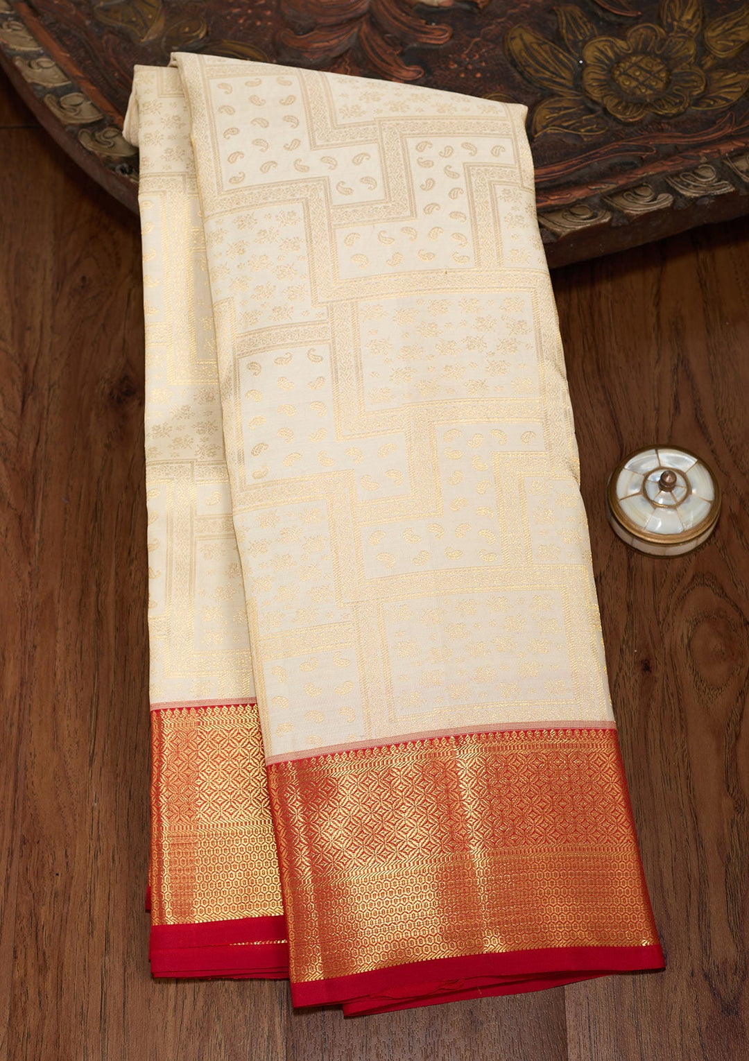 Off White Zariwork (Gold) Pure Silk Silk_Saree