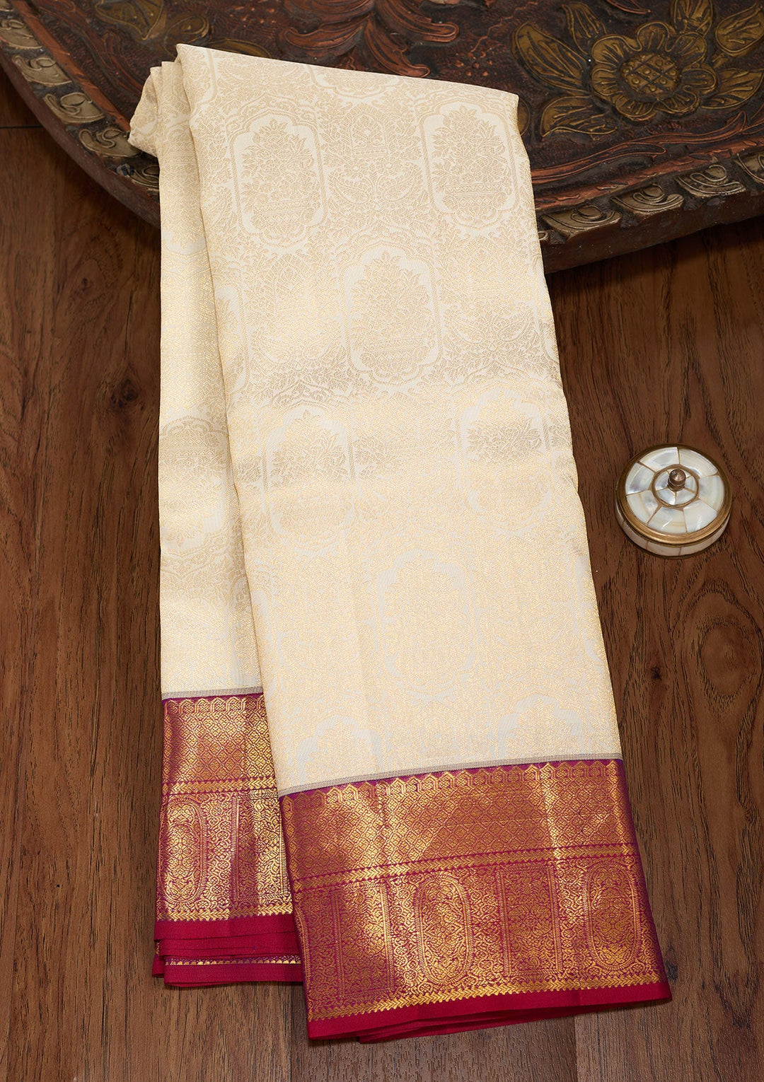 Off White Zariwork (Gold) Pure Silk Silk_Saree