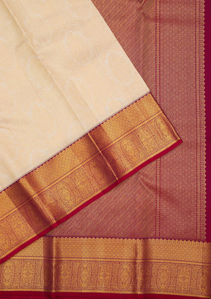 Off White Zariwork (Gold) Pure Silk Silk_Saree