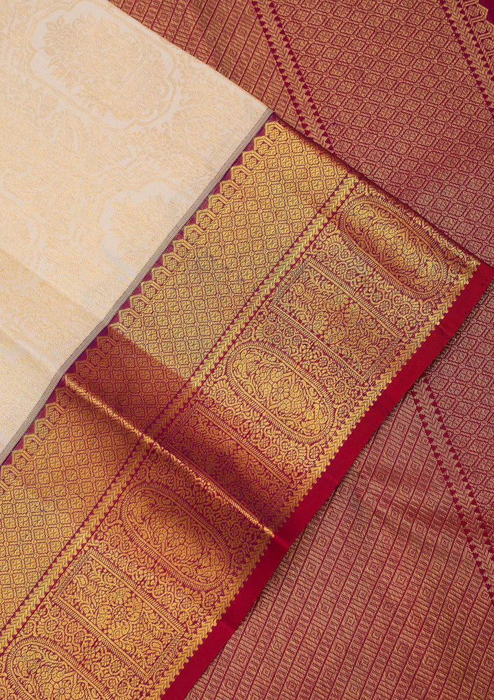 Off White Zariwork (Gold) Pure Silk Silk_Saree