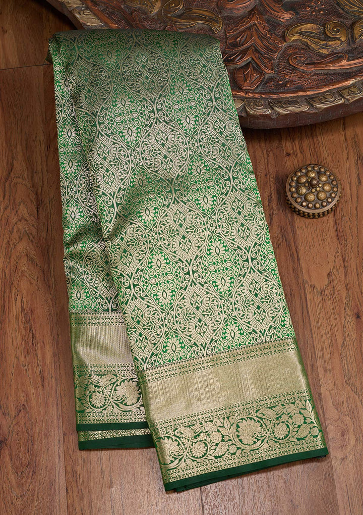 Bottle Green Zariwork (Silver) Pure Silk Silk_Saree