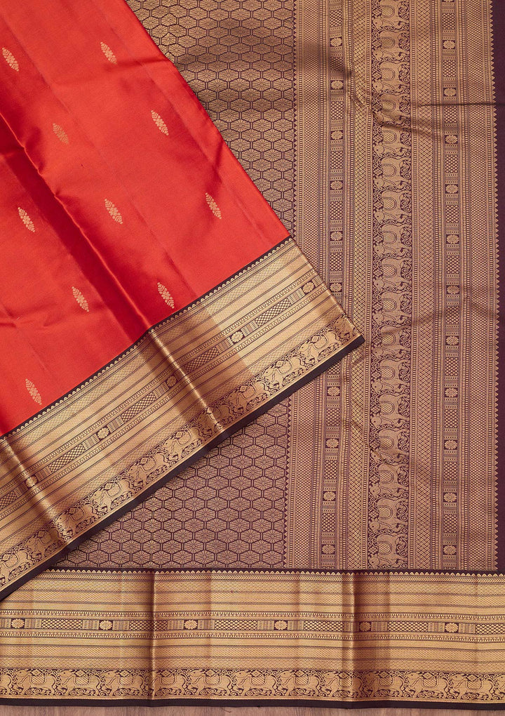Rust Zariwork (Gold) Silk Silk_Saree