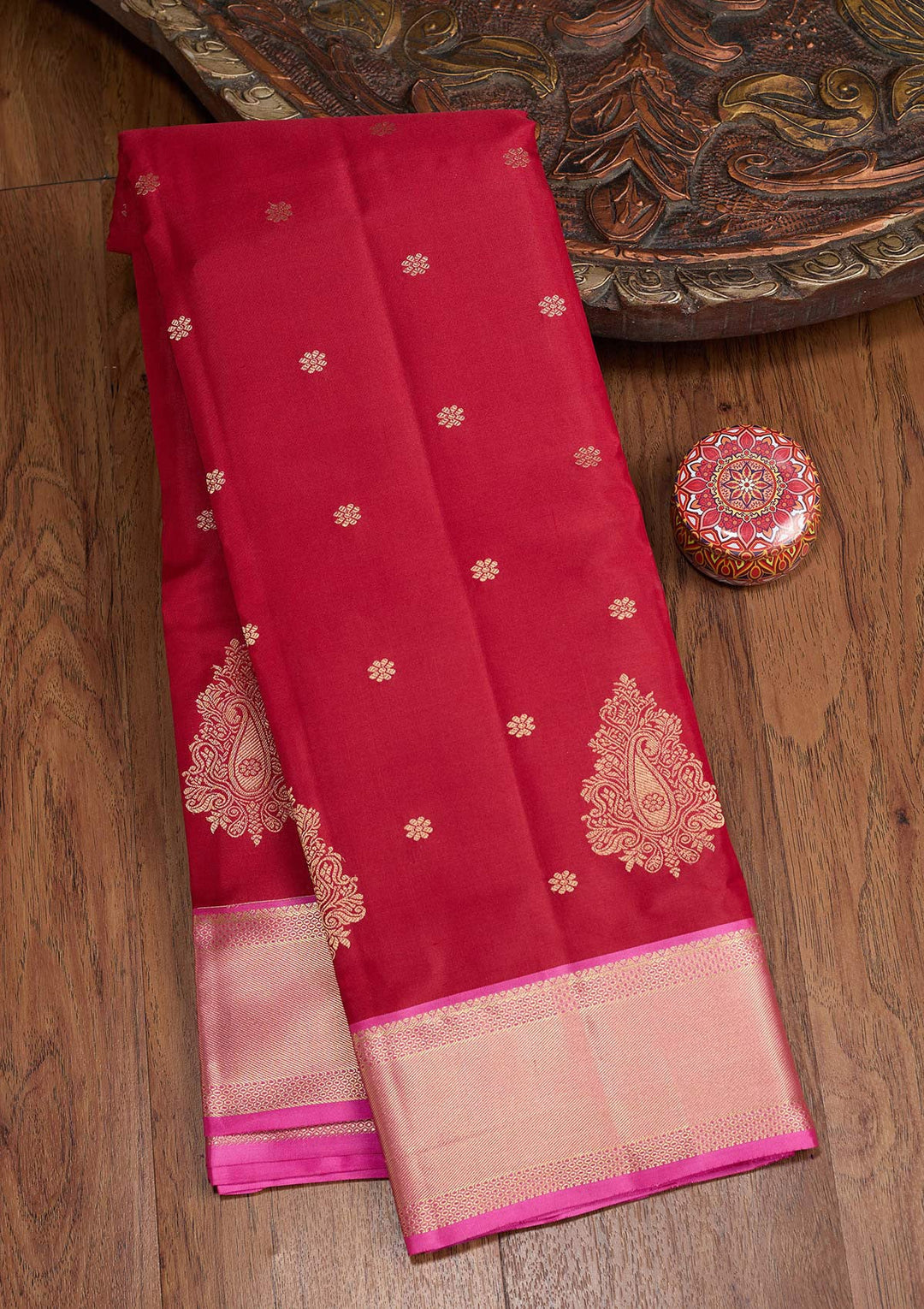 Rust Zariwork (Gold) Pure Silk Silk_Saree