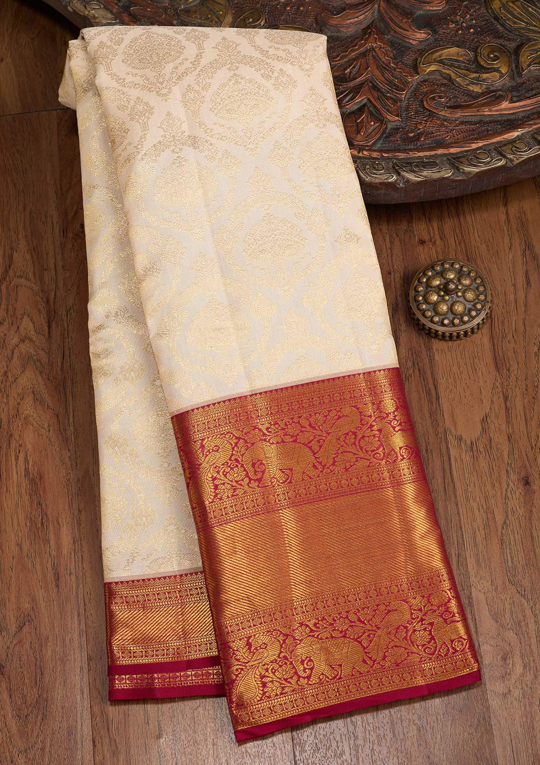 Cream Zariwork (Gold) Pure Silk Silk_Saree
