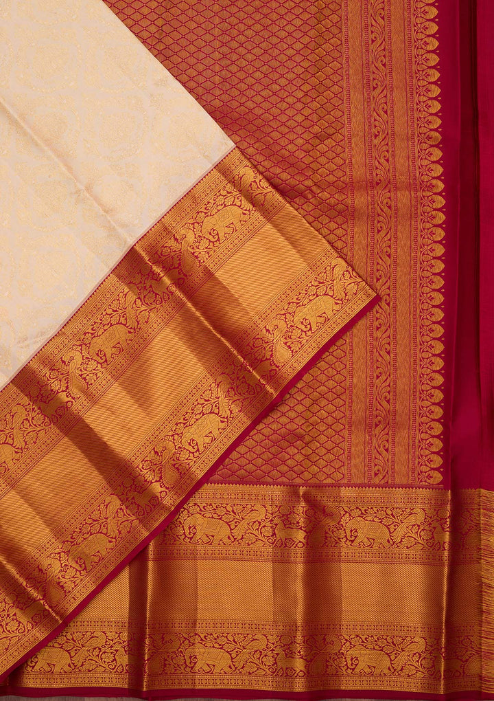 Cream Zariwork (Gold) Pure Silk Silk_Saree