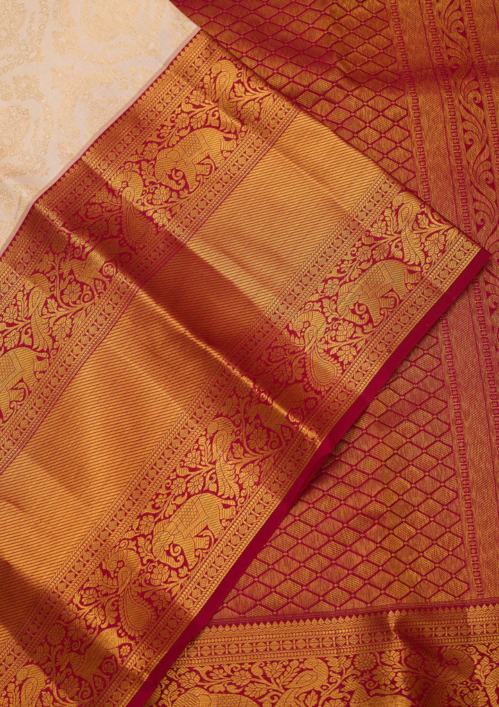 Cream Zariwork (Gold) Pure Silk Silk_Saree
