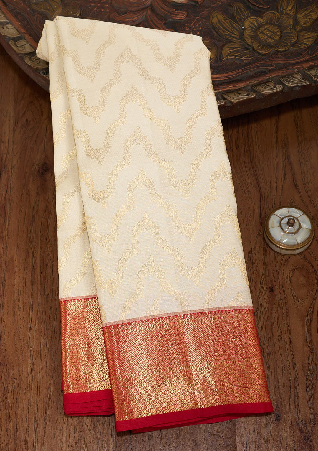 Cream Zariwork (Gold) Pure Silk Silk_Saree