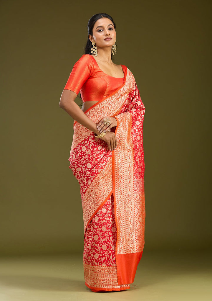 Red Zariwork (Gold) Art Silk Saree