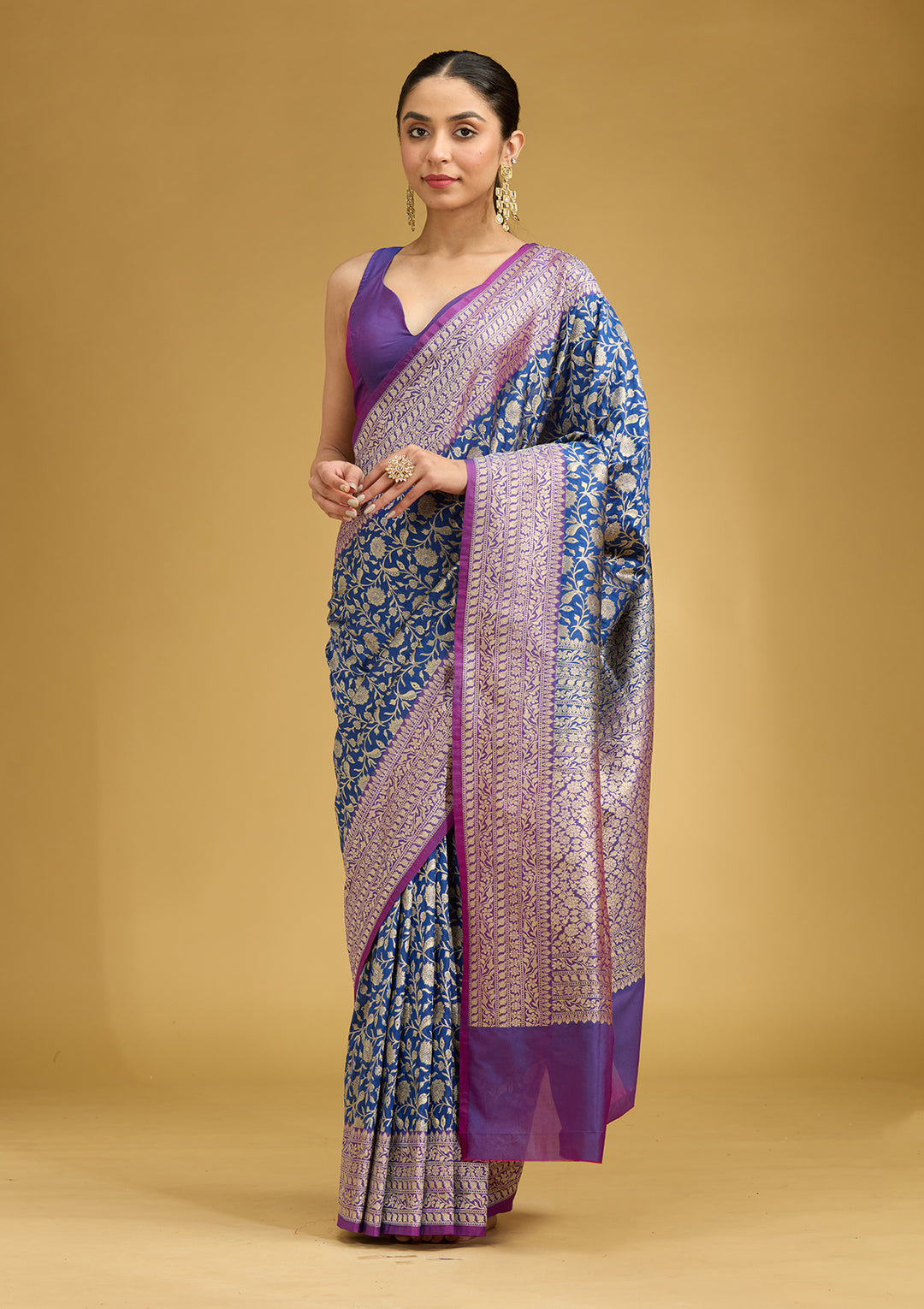 Royal Blue Zariwork (Gold) Art Silk Silk Saree