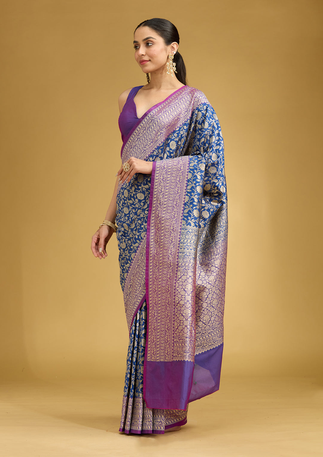Royal Blue Zariwork (Gold) Art Silk Silk Saree
