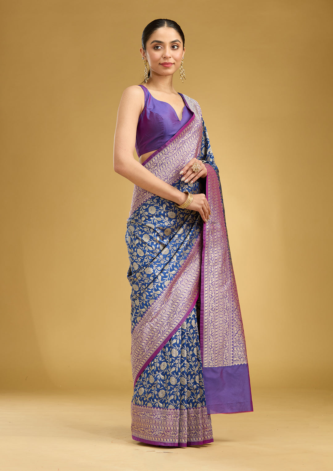 Royal Blue Zariwork (Gold) Art Silk Silk Saree