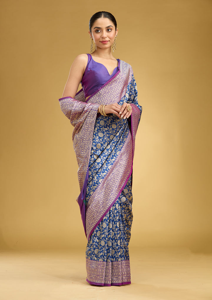 Royal Blue Zariwork (Gold) Art Silk Silk Saree