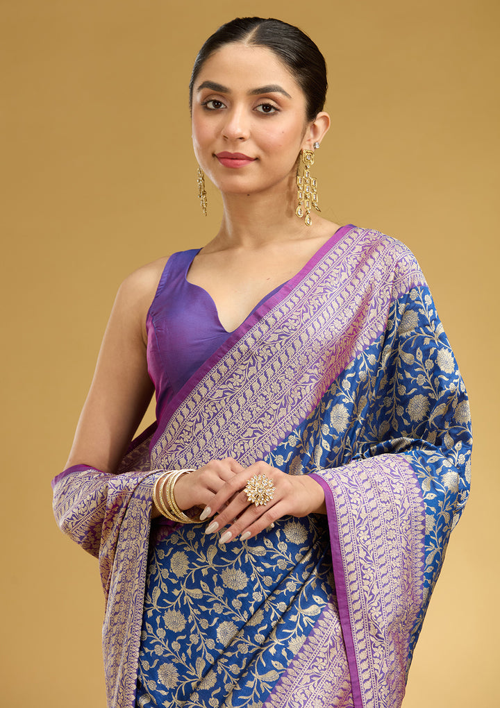 Royal Blue Zariwork (Gold) Art Silk Silk Saree