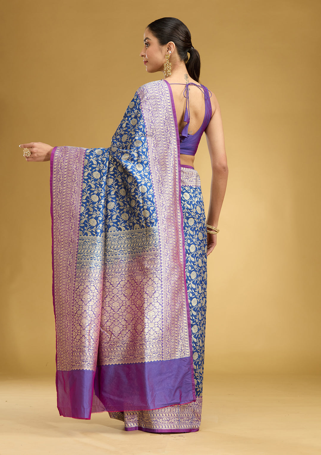 Royal Blue Zariwork (Gold) Art Silk Silk Saree