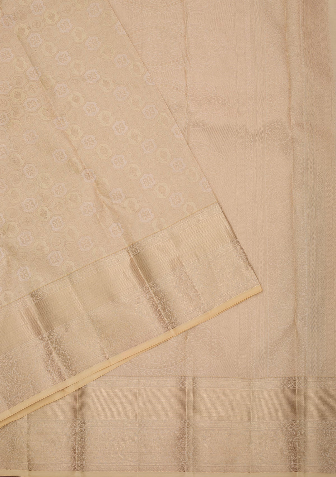 Cream Silk Jaal Silver Zariwork Saree With Matching Blouse Piece