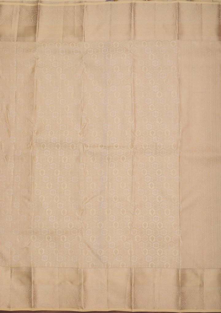 Cream Silk Jaal Silver Zariwork Saree With Matching Blouse Piece