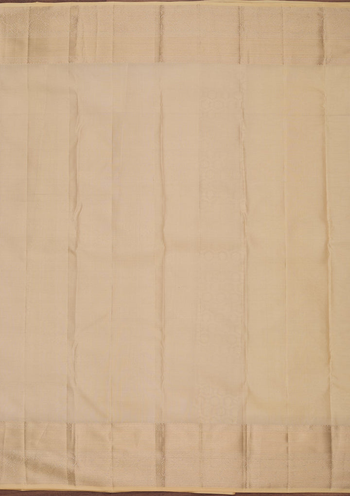 Cream Silk Jaal Silver Zariwork Saree With Matching Blouse Piece