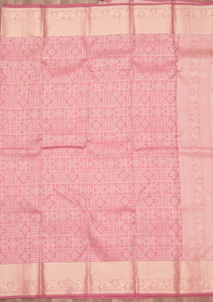 Onion Pink Zariwork (Gold) Silk Saree