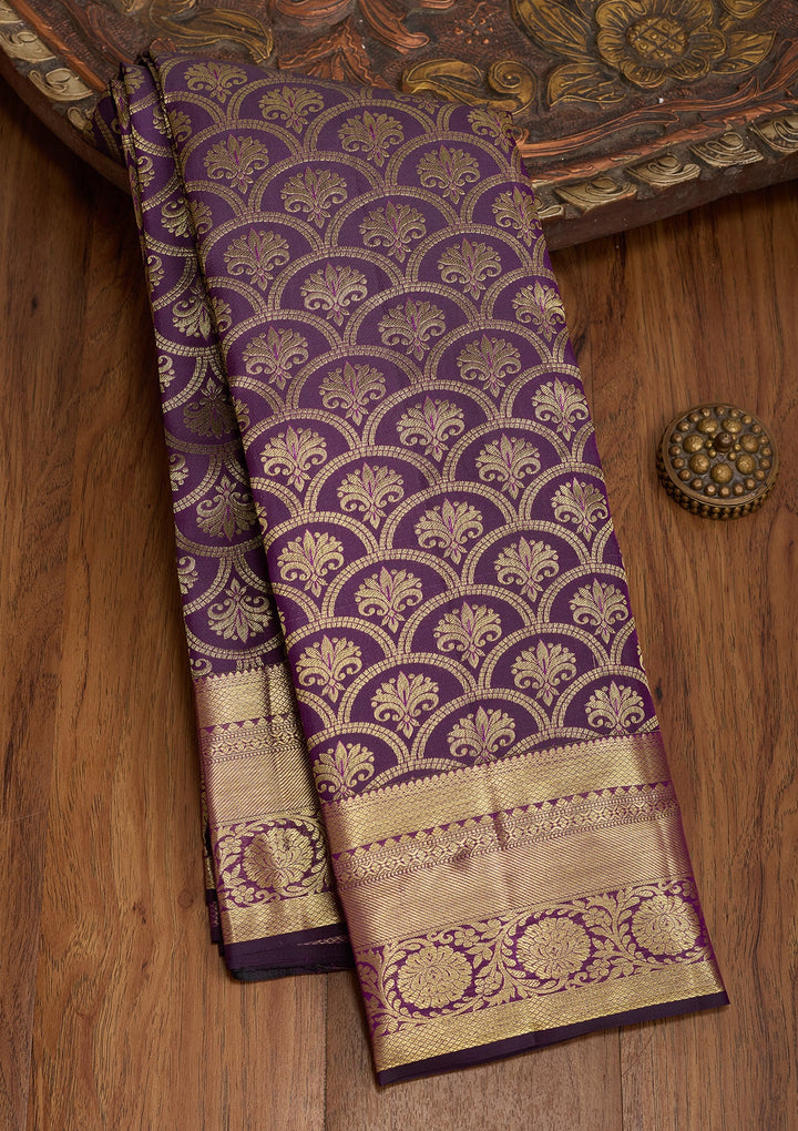 Purple Silk Jaal Gold Zariwork Saree With Matching Blouse Piece