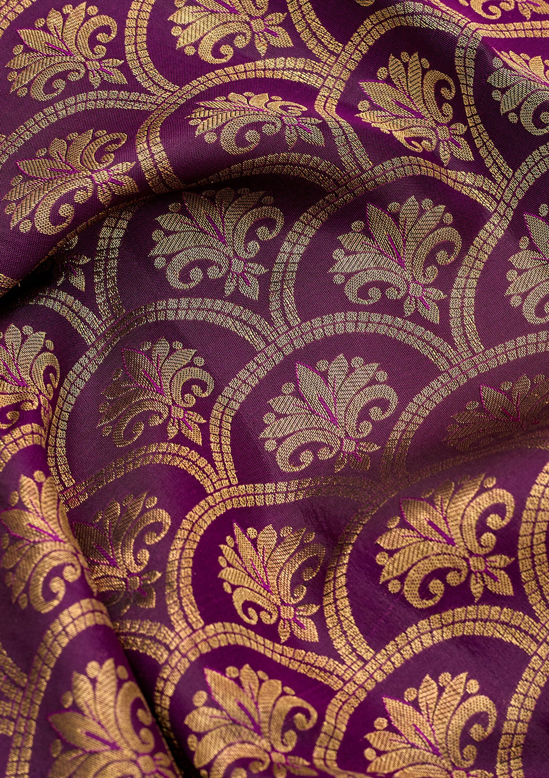 Purple Silk Jaal Gold Zariwork Saree With Matching Blouse Piece