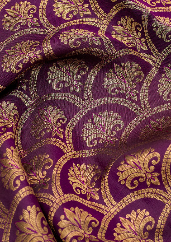 Purple Silk Jaal Gold Zariwork Saree With Matching Blouse Piece