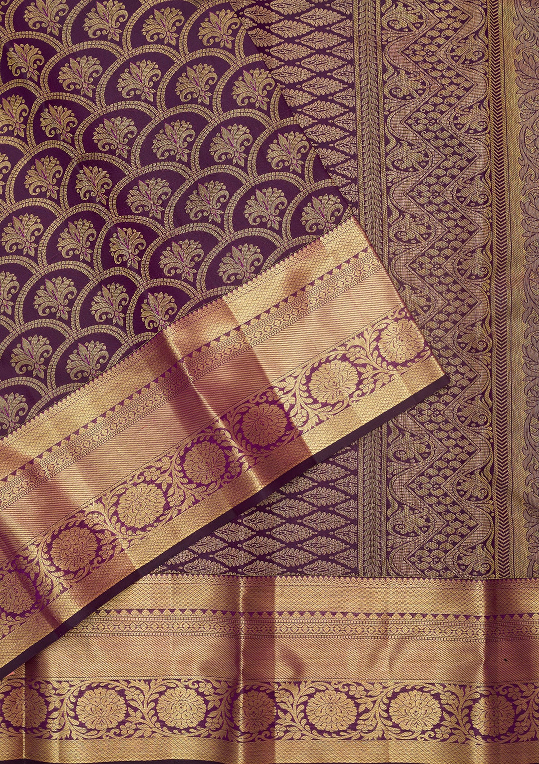 Purple Silk Jaal Gold Zariwork Saree With Matching Blouse Piece