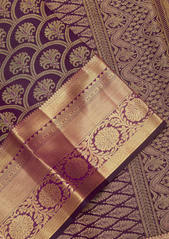 Purple Silk Jaal Gold Zariwork Saree With Matching Blouse Piece
