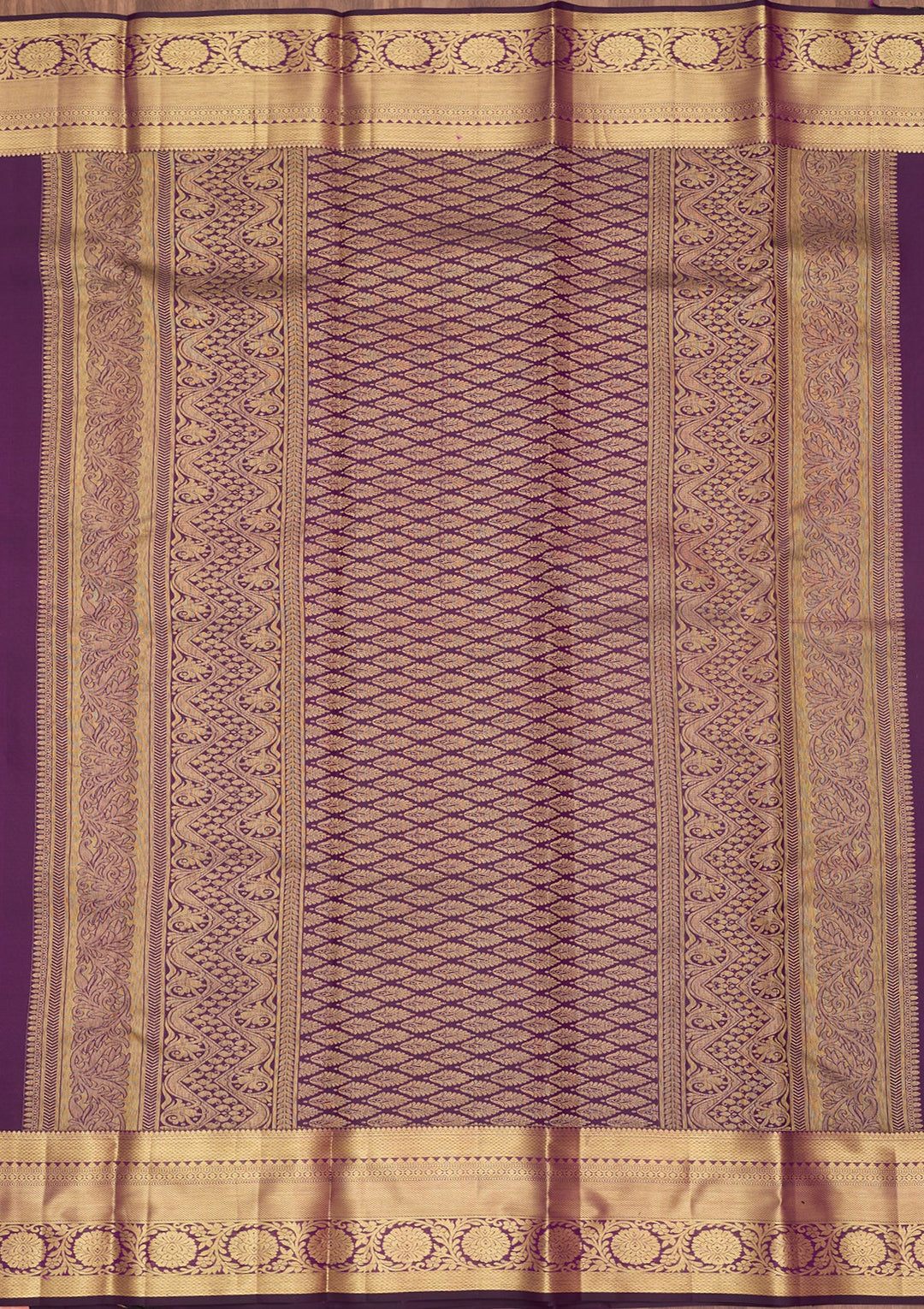 Purple Silk Jaal Gold Zariwork Saree With Matching Blouse Piece