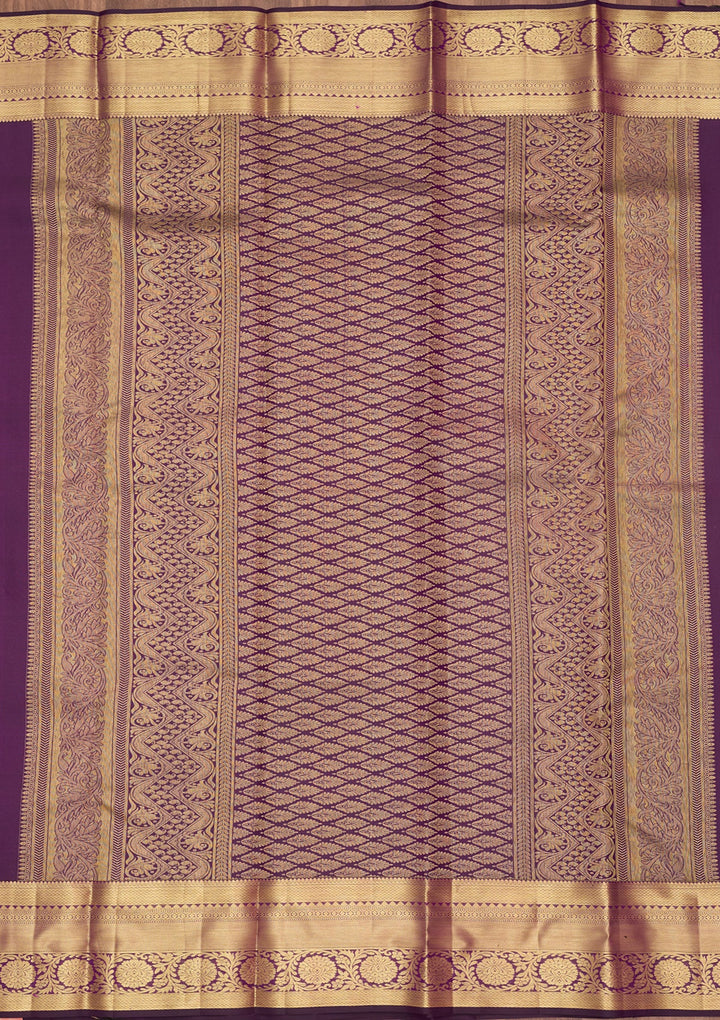 Purple Silk Jaal Gold Zariwork Saree With Matching Blouse Piece