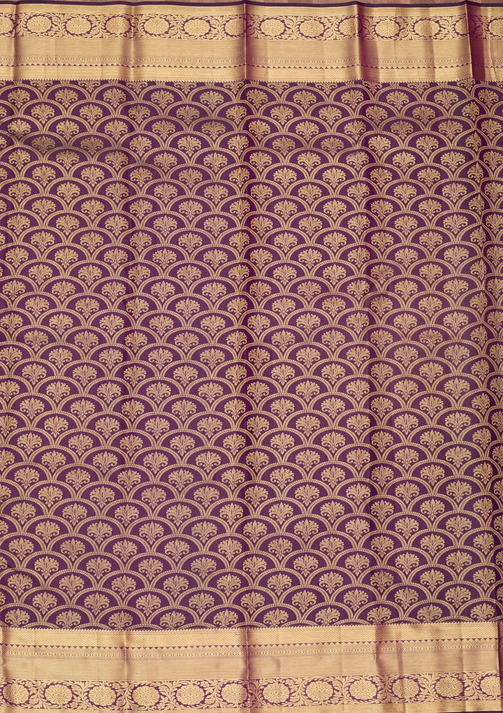 Purple Silk Jaal Gold Zariwork Saree With Matching Blouse Piece