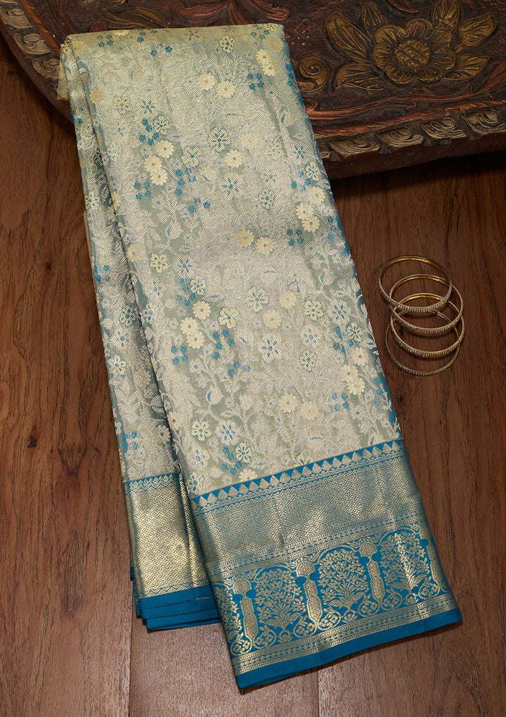 Peacock Blue Zariwork (Gold) Silk Silk_Saree