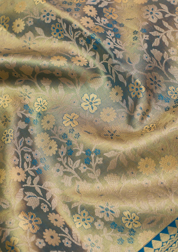 Peacock Blue Zariwork (Gold) Silk Silk_Saree