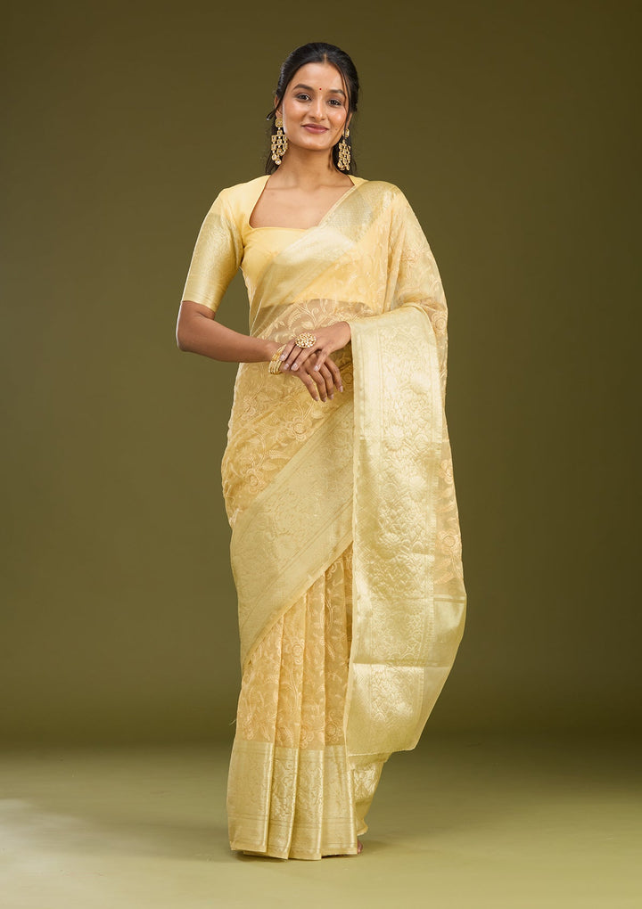 Beige Zariwork (Gold) Silk Saree