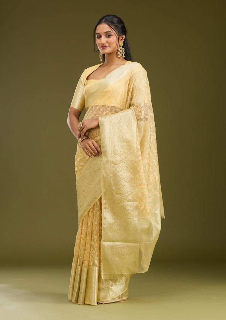Beige Zariwork (Gold) Silk Saree
