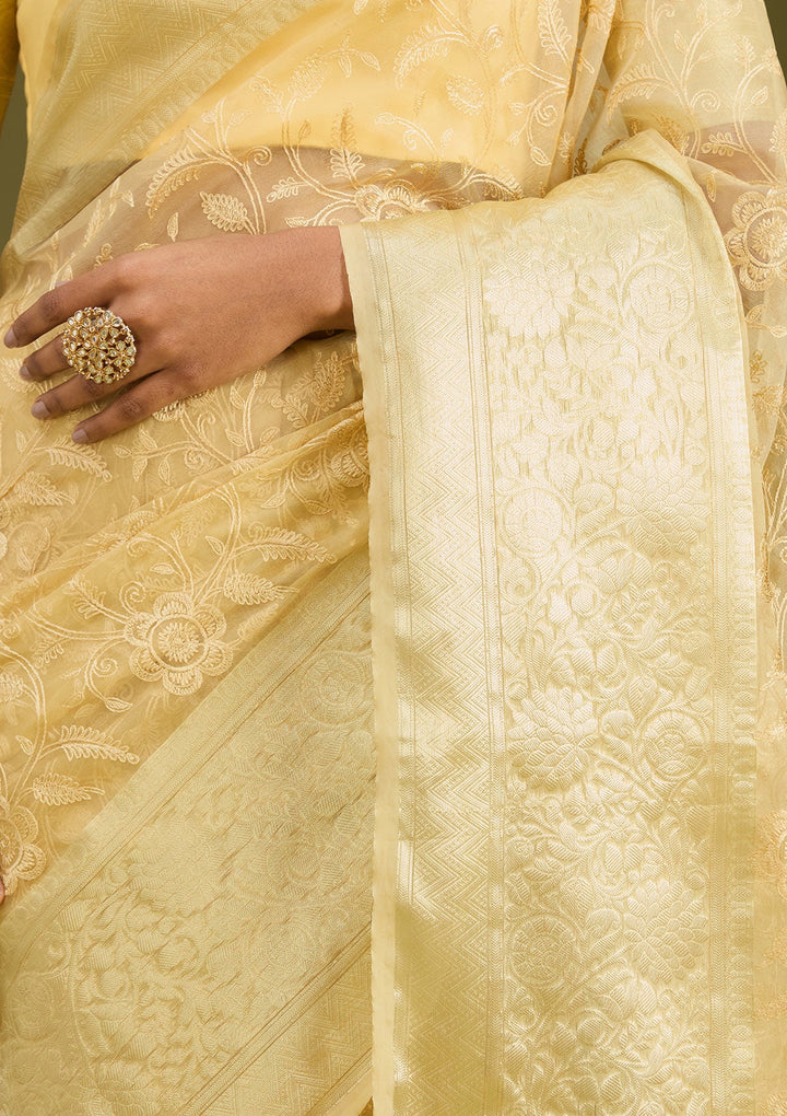 Beige Zariwork (Gold) Silk Saree