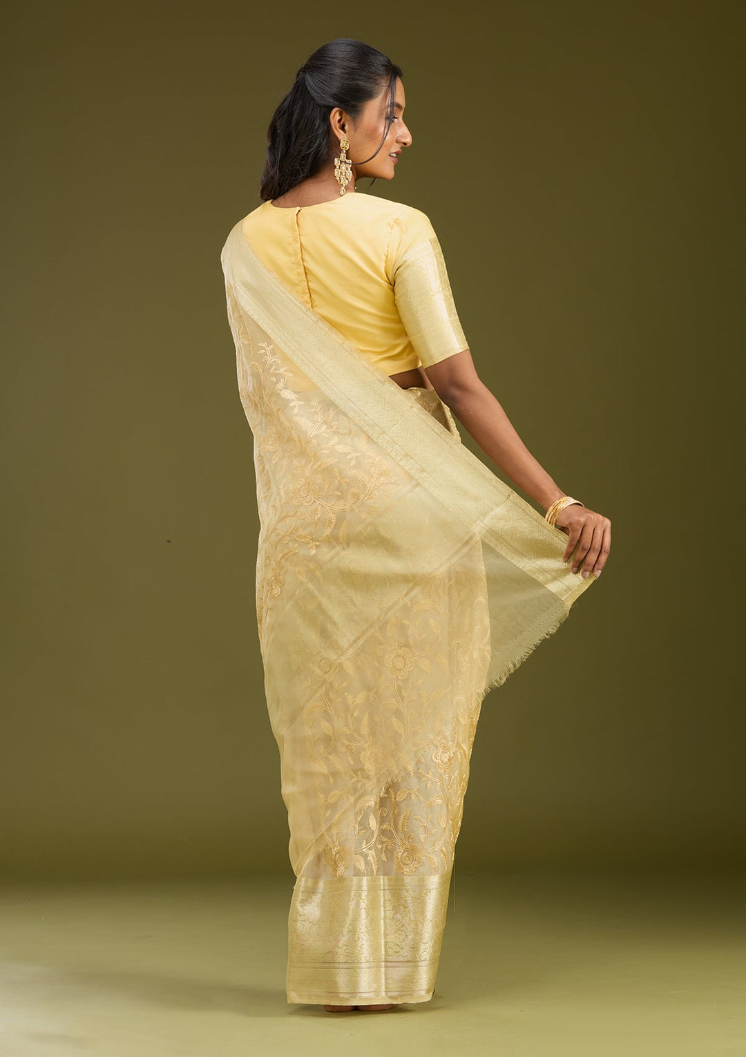 Beige Zariwork (Gold) Silk Saree