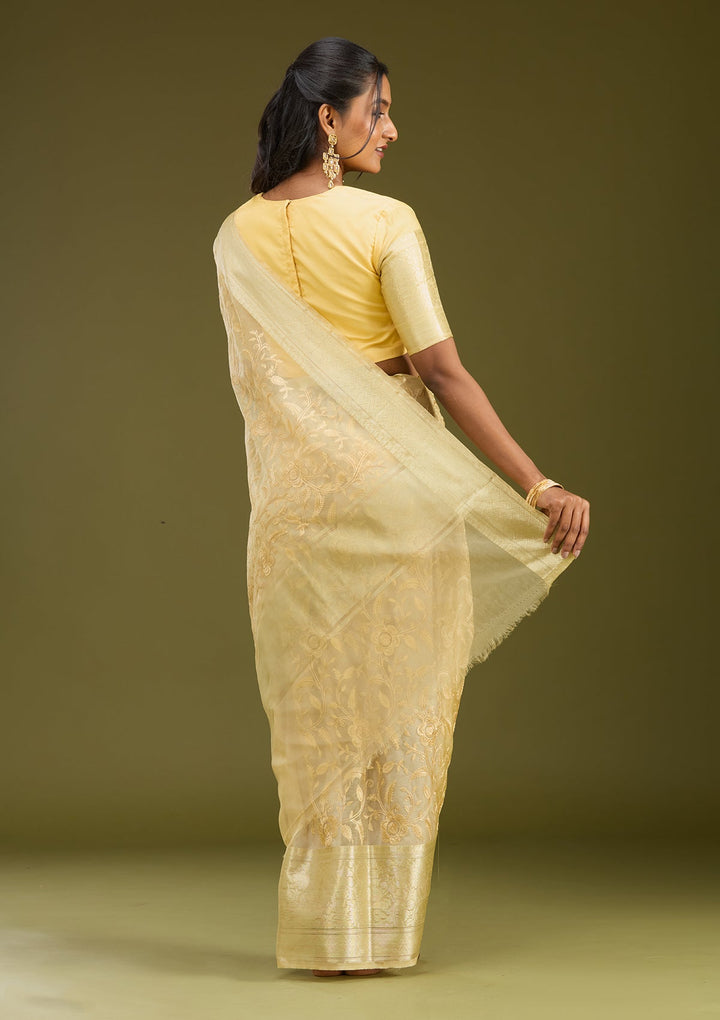 Beige Zariwork (Gold) Silk Saree