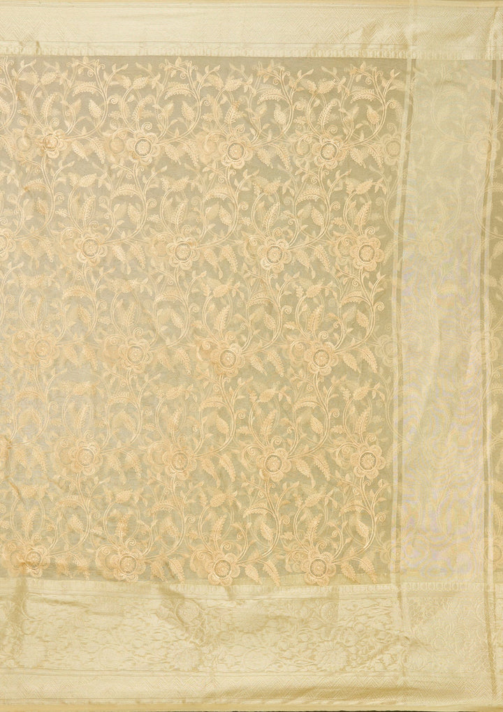 Beige Zariwork (Gold) Silk Saree