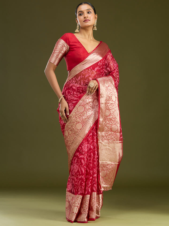 Maroon Zariwork (Gold) Silk Silk Saree