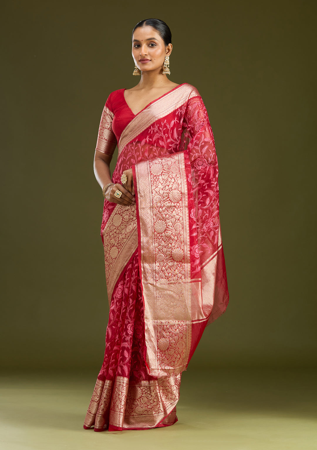 Red Zariwork Cotton Silk Saree
