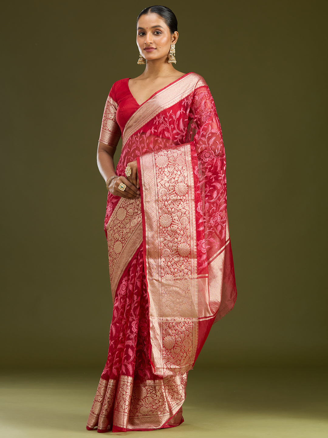 Maroon Zariwork (Gold) Silk Silk Saree