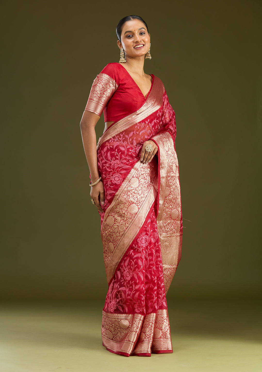 Red Zariwork Cotton Silk Saree