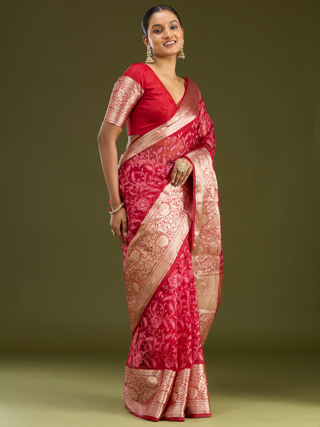 Maroon Zariwork (Gold) Silk Silk Saree