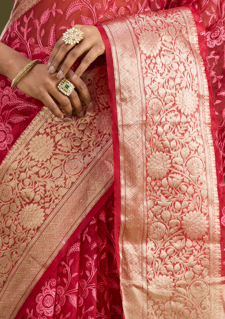 Red Zariwork Cotton Silk Saree