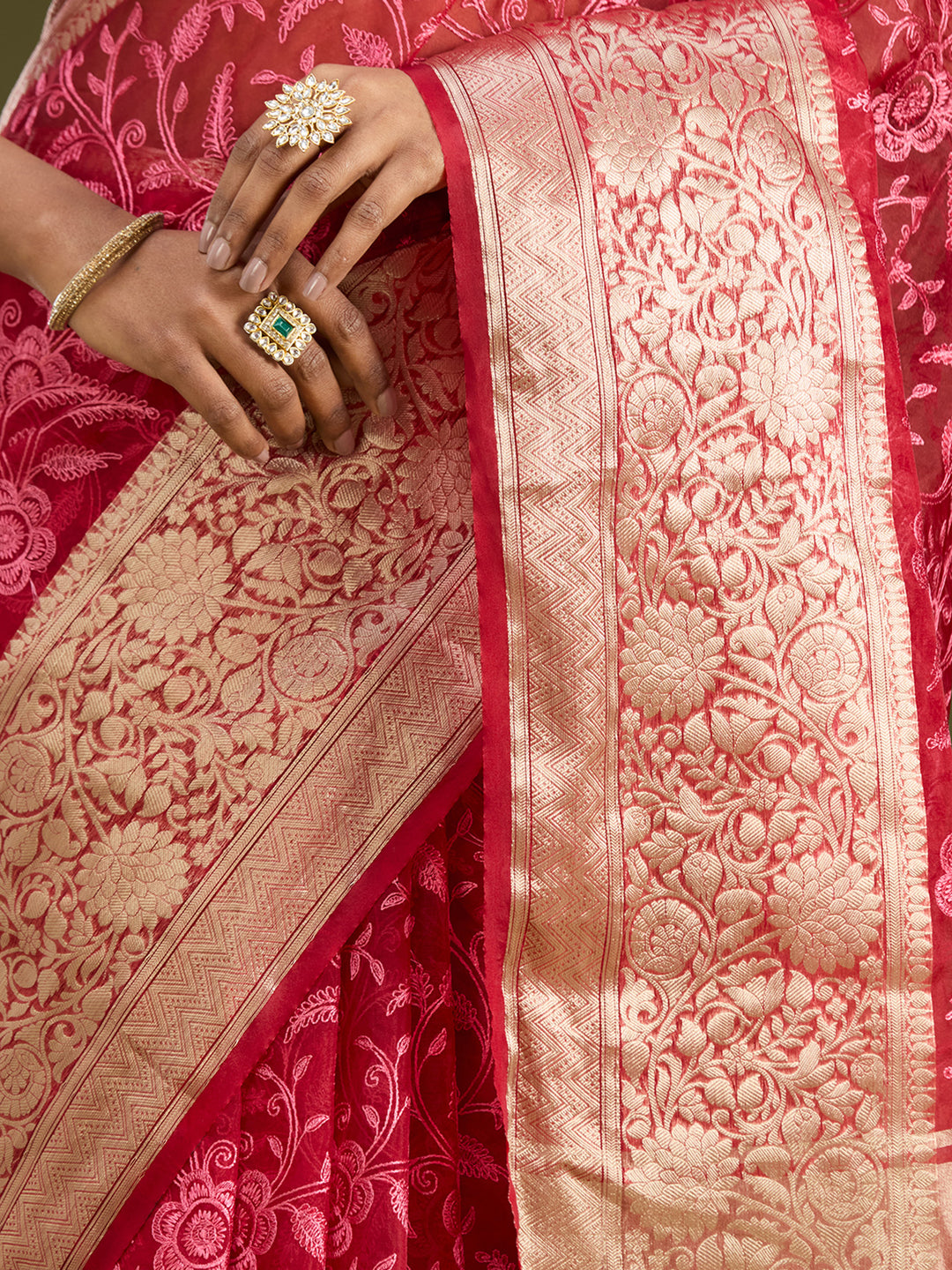 Maroon Zariwork (Gold) Silk Silk Saree